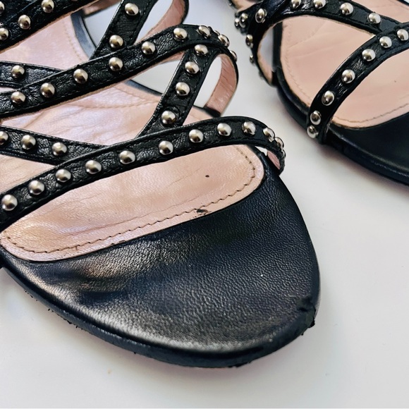 Miu Miu Black Leather Studded Gladiator Flat Sandals - Picture 11 of 12